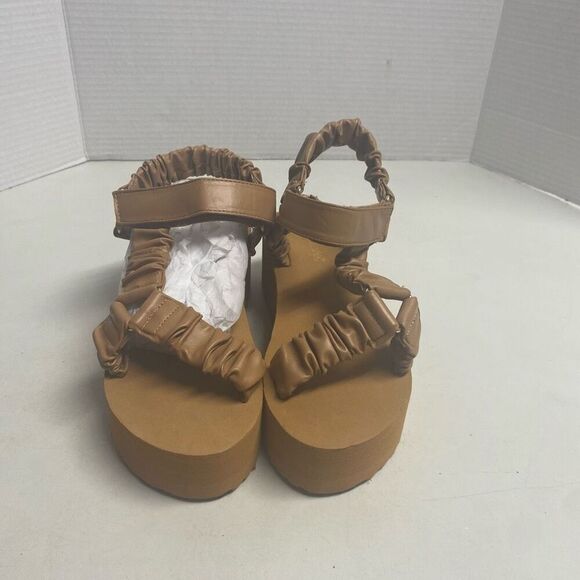 SHOEDAZZLE Taneisa Women’s Rusched Strap Wedge Sandal Size 5.5 Tan - Picture 9 of 9